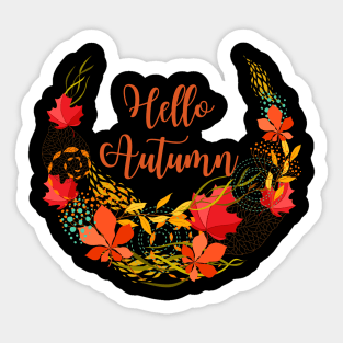 Hello Autumn Floral Leafy Fall Design Sticker